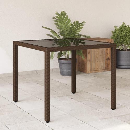 vidaXL Tuintafel met glazen blad 90x90x75 cm poly rattan, Tuin en Terras, Tuintafels, Nieuw, Verzenden