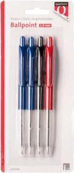 Blister met 4 Quantore drukknop balpennen, Diversen, Schrijfwaren, Verzenden, Nieuw