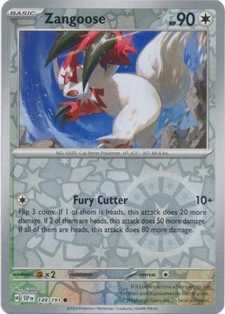 Zangoose 149/191 reverse holo surging sparks, Hobby en Vrije tijd, Verzamelkaartspellen | Pokémon, Losse kaart, Nieuw, Foil, Ophalen of Verzenden