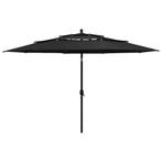 vidaXL Parasol 3-laags met aluminium paal 3,5 m zwart, Verzenden, Nieuw, 3 tot 4 meter