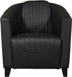Zwarte leren landelijke kuipstoel - poot hout zwart - Herme, Huis en Inrichting, Fauteuils, Klassiek, Nieuw, Ophalen of Verzenden