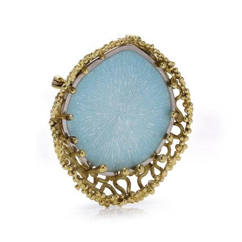 Broche John Donald & Simon Benney 18kt Goud en Guilloché, Sieraden, Tassen en Uiterlijk, Antieke sieraden