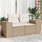 vidaXL Tuinbank 2-zits met kussens poly rattan beige, Verzenden, Nieuw, Rotan