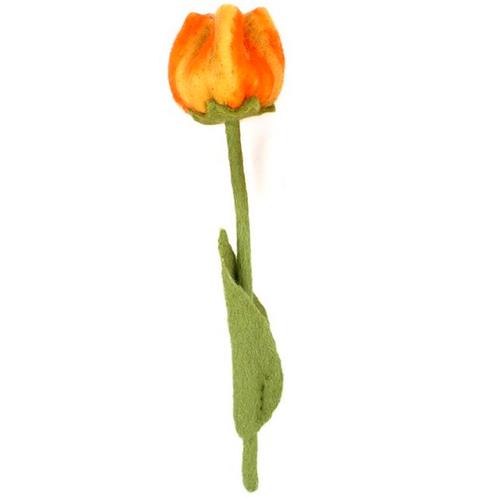 Vilten Tulp Geel met Oranje op Groene Steel - 32cm NIEUW, Kinderen en Baby's, Kinderkamer | Inrichting en Decoratie, Nieuw, Ophalen of Verzenden