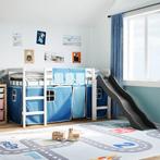 vidaXL Kinderhoogslaper met gordijnen 90x190 cm grenenhout, Huis en Inrichting, 90 cm, Eenpersoons, Nieuw, 190 cm of minder