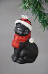 Inge-Magic - zwarte kat met kerstmuts (2) - Glas