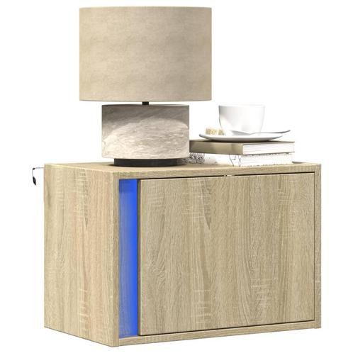 vidaXL Nachtkastje met LEDs wandgemonteerd sonoma, Huis en Inrichting, Slaapkamer | Nachtkastjes, Nieuw, Minder dan 45 cm, Hout