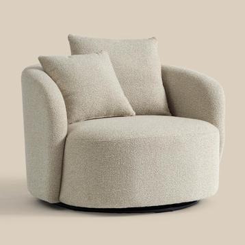 *WOONWINKEL* Grote Fauteuil Rond Met Kussens Beige beschikbaar voor biedingen