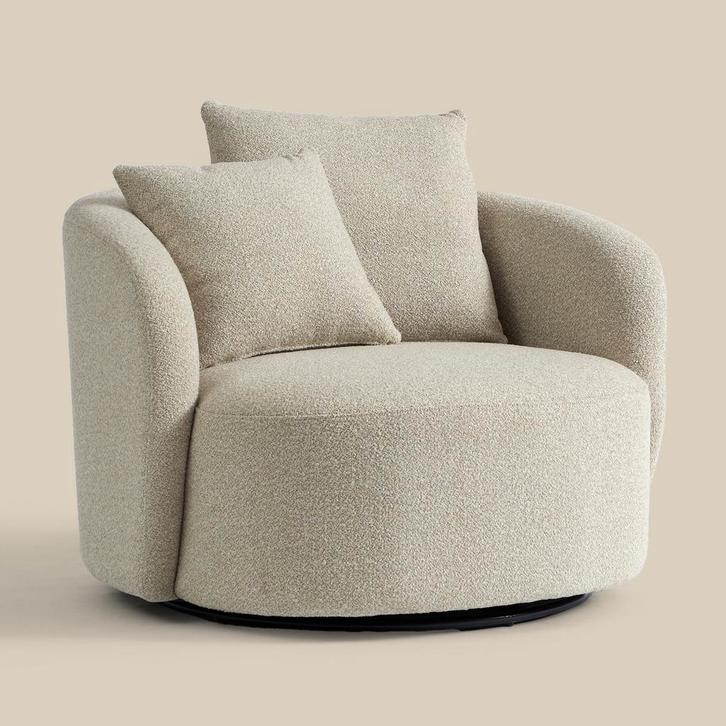*WOONWINKEL* Grote Fauteuil Rond Met Kussens Beige, Huis en Inrichting, Fauteuils, Nieuw, Stof, Verzenden