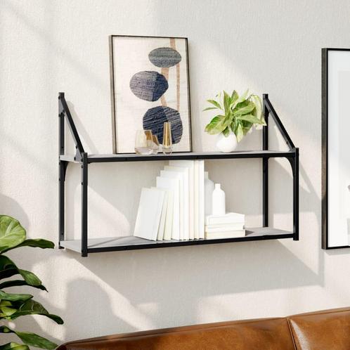 vidaXL Wandrek 2-laags 80x21x51 cm bewerkt hout grijs sonoma, Huis en Inrichting, Woonaccessoires | Wandplanken en Boekenplanken