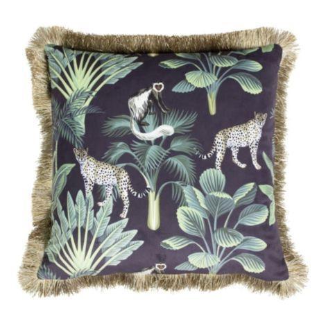kussen fluweel jungle panter zwart gouden franjes 45x45cm*, Huis en Inrichting, Woonaccessoires | Overige, Verzenden