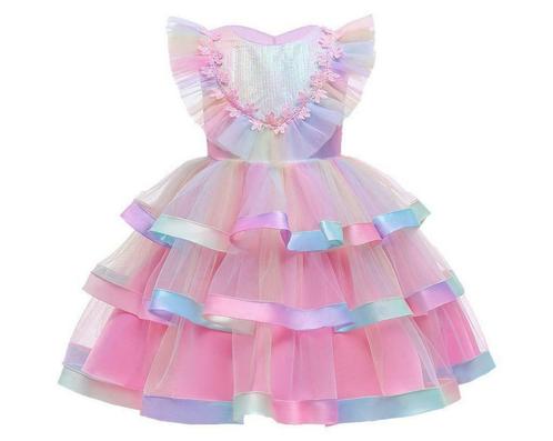 Prinsessenjurk - Luxe Unicorn jurk - Roze regenboog, Kinderen en Baby's, Carnavalskleding en Verkleedspullen, Nieuw, Ophalen of Verzenden