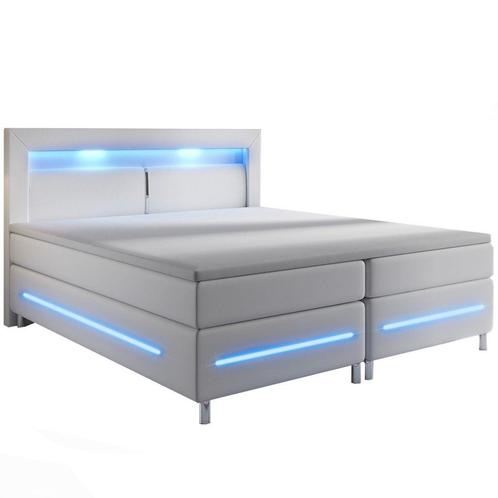 Boxspringbed / Boxspring Norfolk - 180 x 200 cm - Wit - LED, Huis en Inrichting, Slaapkamer | Boxsprings, Nieuw, Verzenden