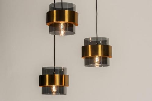 Rietveld Hanglampen - Grijs, Goud - Glas, Metaal, Huis en Inrichting, Lampen | Hanglampen, Verzenden