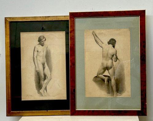 Francesco Ghittoni (1855-1928) - Coppia di nudi maschili, Antiek en Kunst, Kunst | Schilderijen | Klassiek