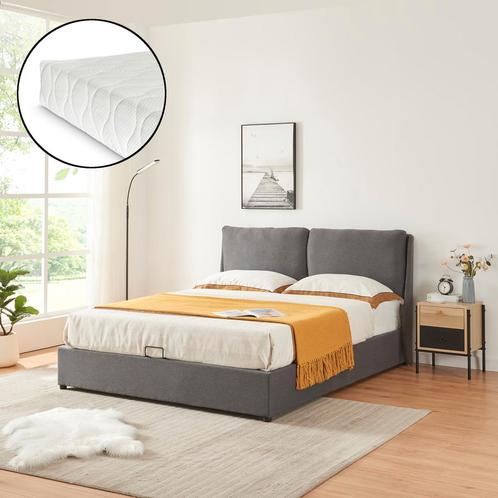 Tweepersoonsbed Lunner met matras 200x140 cm donkergrijs [en, Huis en Inrichting, Slaapkamer | Matrassen en Bedbodems, Nieuw, Verzenden
