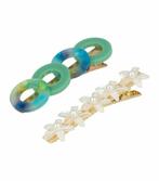 Haarspeld Duckklem 6cm – Cirkel- en Bloemvorm – Wit Groen, Nieuw