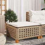 vidaXL Tuinkruk met kussen 63,5x56x32 cm poly rattan beige, Verzenden, Nieuw, Rotan