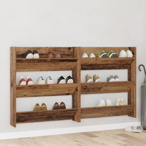 vidaXL Wand Schoenenkasten 2 pcs Oud hout 60 x 18 x 60 cm, Huis en Inrichting, Kasten | Schoenenrekken, Nieuw, Verzenden