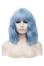 Luxe Lichtblauw Pruik Schouderlengte Rechte Pony Krullen Lil, Kleding | Dames, Ophalen of Verzenden, Nieuw, Carnaval