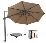 Challenger T2 zweefparasol 350 cm rond taupe met 120KG voet, Tuin en Terras, Parasols, Ophalen of Verzenden, Nieuw