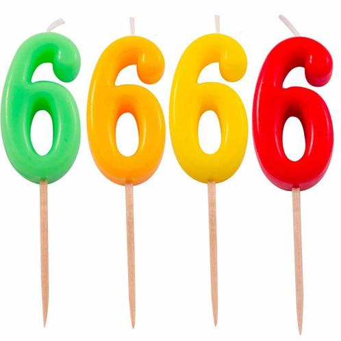 Kaars 6 Jaar Neon 8cm, Hobby en Vrije tijd, Feestartikelen, Nieuw, Verzenden