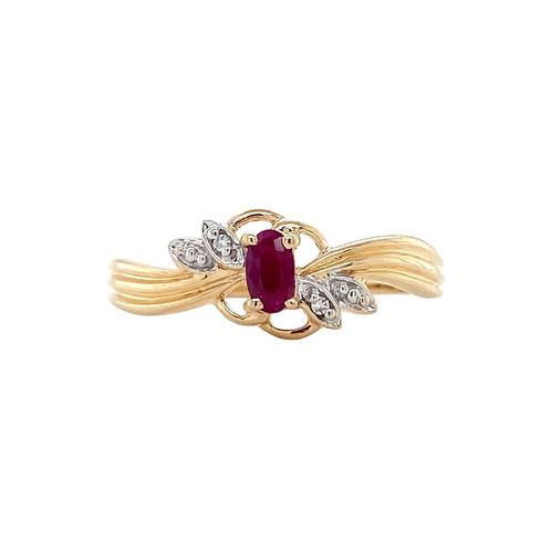 Gouden vintage slagring met robijn en diamant 14 krt, Sieraden, Tassen en Uiterlijk, Ringen, Nieuw, Ophalen of Verzenden