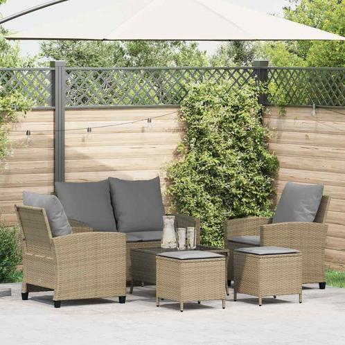 vidaXL 6-delige Loungeset met kussens poly rattan beige, Tuin en Terras, Tuinsets en Loungesets, Loungeset, Nieuw, Rotan, Verzenden