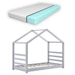 Kinderbed met bedbodem en matras huisbed 70x140 cm grijs, Verzenden, Nieuw