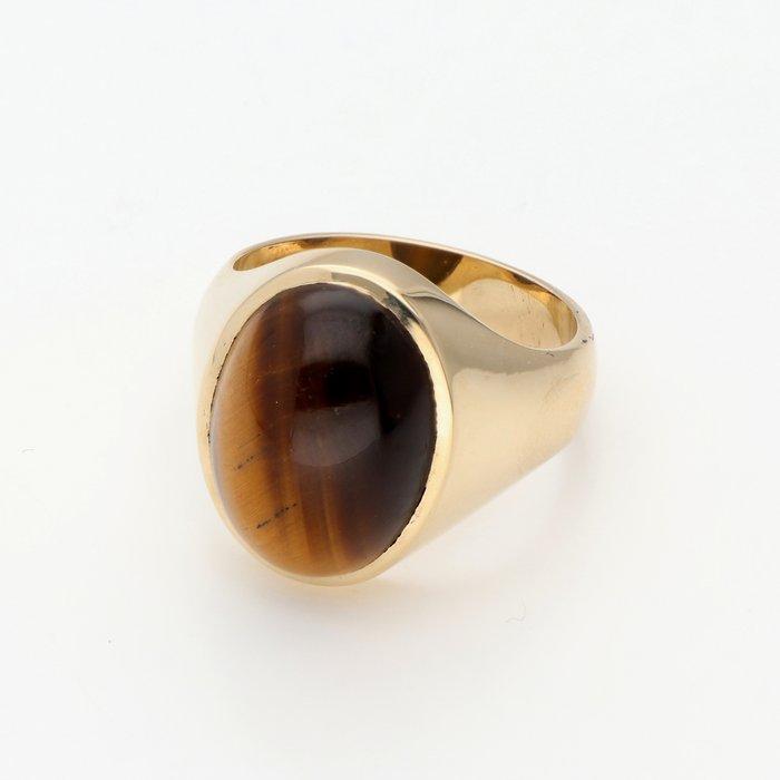 Ring - 9 kt. Geel goud - Tijgeroog, Sieraden, Tassen en Uiterlijk, Ringen