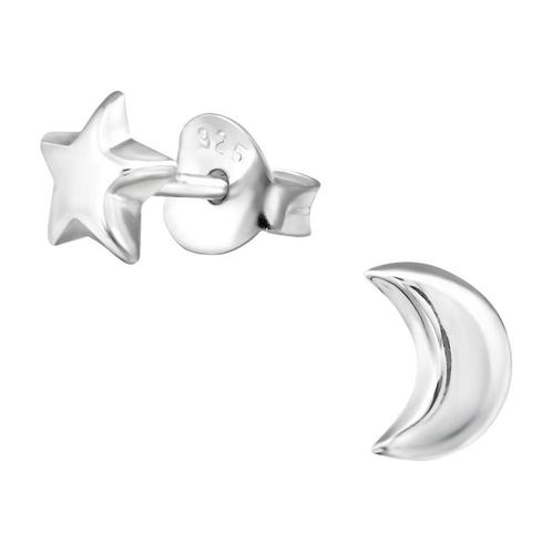 Ster en maan oorbellen - 925 sterling zilver, Sieraden, Tassen en Uiterlijk, Oorbellen, Zilver, Nieuw, Zilver, Hangers, Verzenden