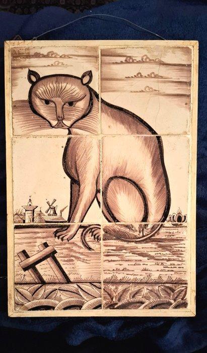 Antiek Tegel - Kat - Antiek - 1850-1900 - Tegeltableau kat, Antiek en Kunst, Antiek | Glas en Kristal