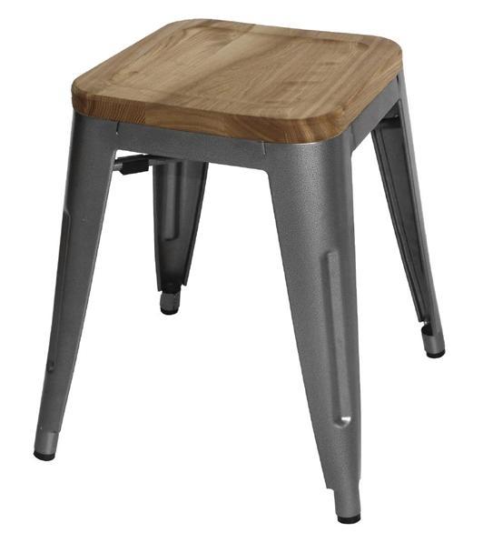 Bistro Kruk | Grijs Staal met Houten Zitting | 45.5(h)x40..., Zakelijke goederen, Horeca | Keukenapparatuur, Verzenden