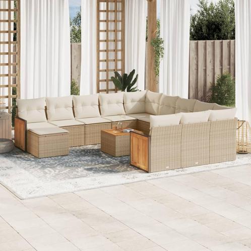 vidaXL 13-delige Loungeset met kussens poly rattan beige, Tuin en Terras, Tuinsets en Loungesets, Loungeset, Nieuw, Rotan, Verzenden