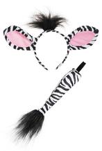 Zebra Haarband Oren Staart Diadeem Set Zebraprint Zwart Wit, Nieuw, Carnaval, Ophalen of Verzenden, Accessoires