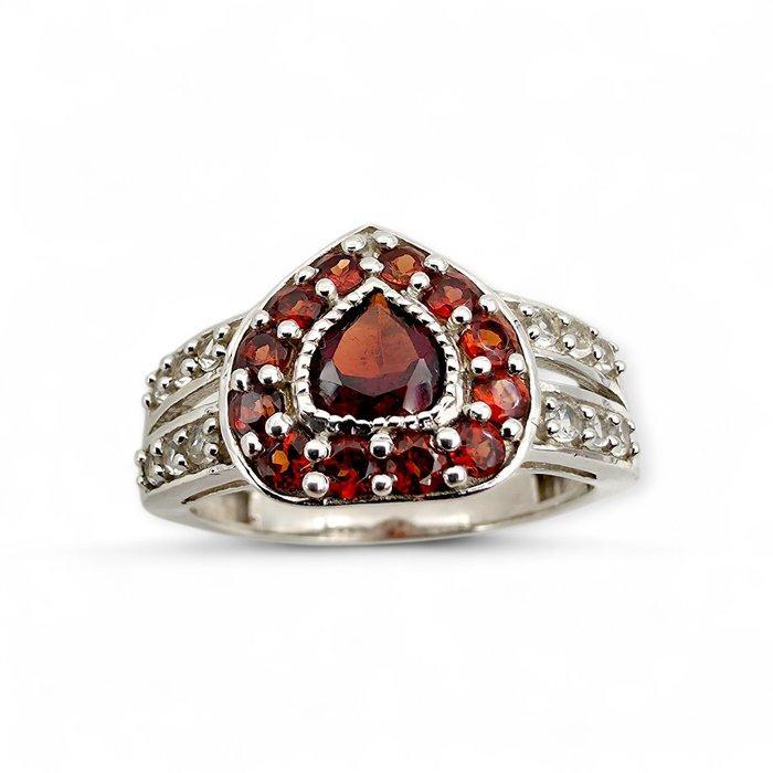 Zonder minimumprijs - Ring Zilver - Garnet (gecertificeerd), Sieraden, Tassen en Uiterlijk, Ringen