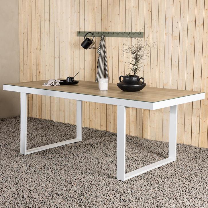 30% korting | Tuintafel aluminium wit 200x90 | Blad van glas, Tuin en Terras, Tuintafels, Nieuw, Rechthoekig, Verzenden