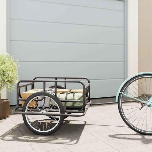 vidaXL Fietstrailer 130x73x48,5 cm staal zwart, Fietsen en Brommers, Fietsaccessoires | Aanhangers en Karren, Nieuw, Verzenden