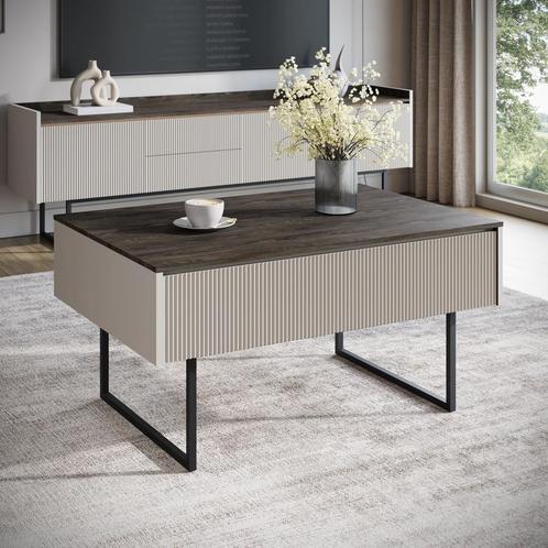 Meubella Salontafel beige 100x68x50 | Rechthoekig, Huis en Inrichting, Tafels | Salontafels, 100 tot 150 cm, Nieuw, 50 tot 75 cm