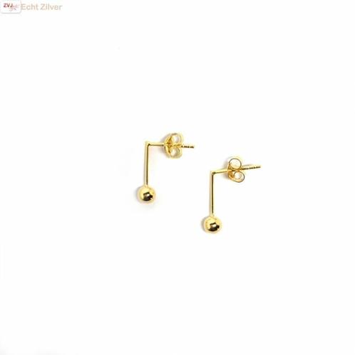 Gold plated 925 zilveren kleine staaf bal oorstekers, Sieraden, Tassen en Uiterlijk, Oorbellen, Nieuw, Verzenden