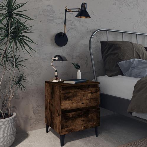 vidaXL Nachtkastje met metalen poten 40x35x50 cm gerookt, Huis en Inrichting, Slaapkamer | Nachtkastjes, Nieuw, Minder dan 45 cm