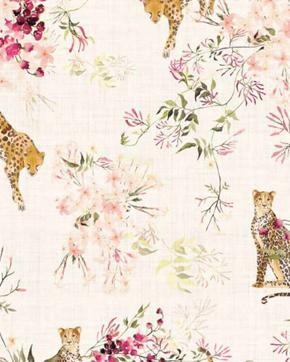 Poplin Katoen Panter & Bloem Ecru, Hobby en Vrije tijd, Stoffen en Lappen, Overige kleuren, Nieuw