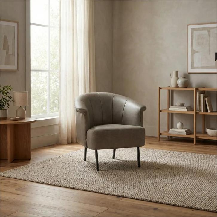Leren fauteuil Embrace - Vintage Stone (grijs), Huis en Inrichting, Fauteuils, 75 tot 100 cm, 75 tot 100 cm, Nieuw, Leer, Ophalen of Verzenden