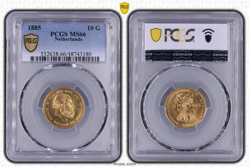 Gouden Willem III 10 gulden 1885 MS66 PCGS gecertificeerd