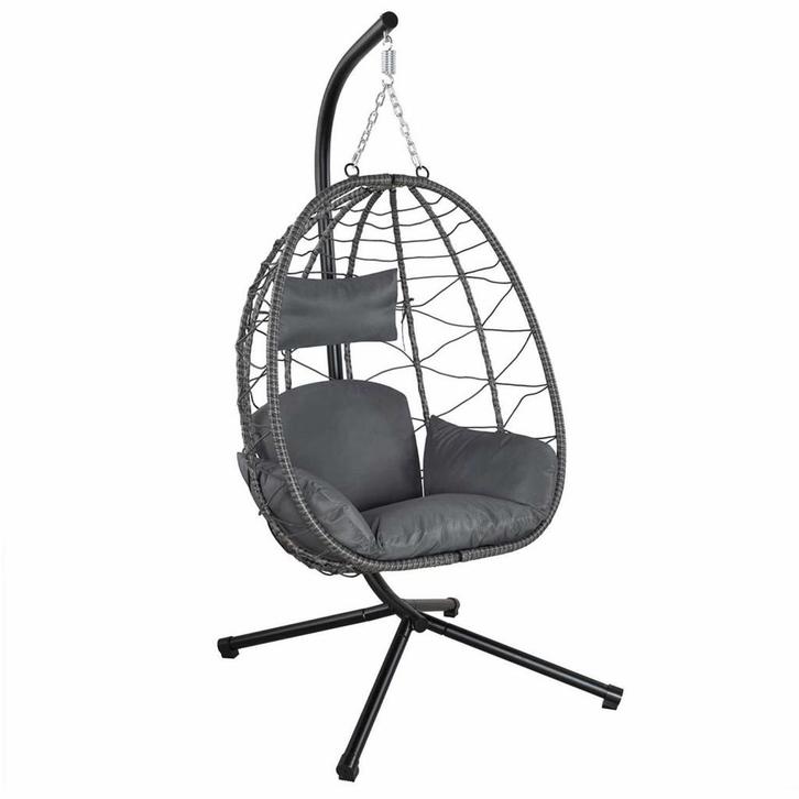 Polyrotan Hangstoel Aria - Donkergrijs - Incl. onderstel, Tuin en Terras, Tuinstoelen, Nieuw, Verzenden