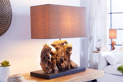 Handgemaakte tafellamp ARAGON 50cm bruine drijfhouten voet, Huis en Inrichting, Lampen | Tafellampen, Ophalen of Verzenden