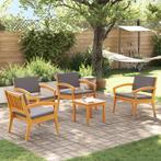 vidaXL 5-delige Bistroset met kussens massief acaciahout, Tuin en Terras, Tuinsets en Loungesets, Verzenden, Nieuw