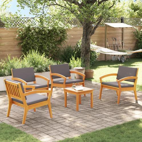 vidaXL 5-delige Bistroset met kussens massief acaciahout, Tuin en Terras, Tuinsets en Loungesets, Nieuw, Verzenden