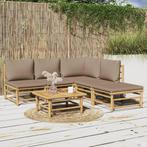 vidaXL 6-delige Loungeset met kussens bamboe taupe, Verzenden, Nieuw, Hout, Loungeset