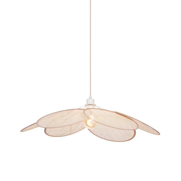 Japandi hanglamp crème met linnen kap - Aisha, Huis en Inrichting, Lampen | Hanglampen, Nieuw, Overige materialen, 75 cm of meer